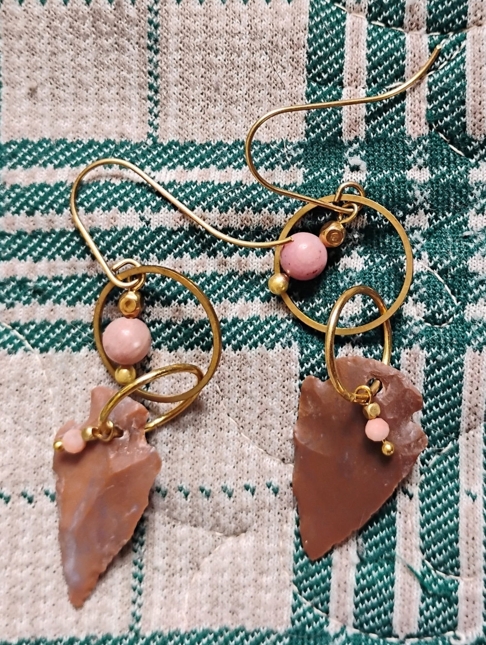 Handmade Arrowhead And Rhodochrosite Earrings